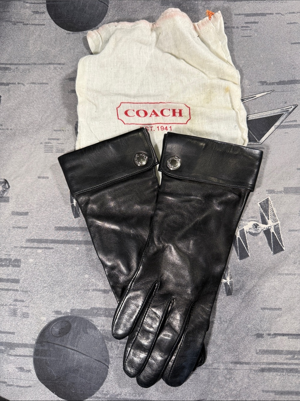 VINTAGE COACH BLACK LEATHER CUFFED GLOVES SZ 6 1/2